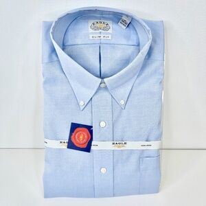 NWT Eagle Mens Button Down Longsleeve Size 17 34/35 Slim Fit  Blue Mist